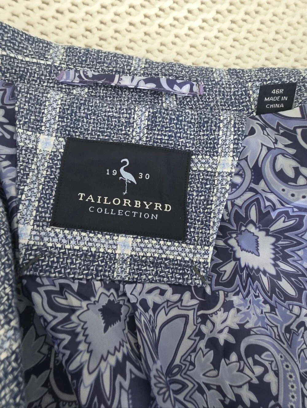 TailorByrd Blue Plaid Lightweight Blazer Sport Coat Paisley Lining 46R